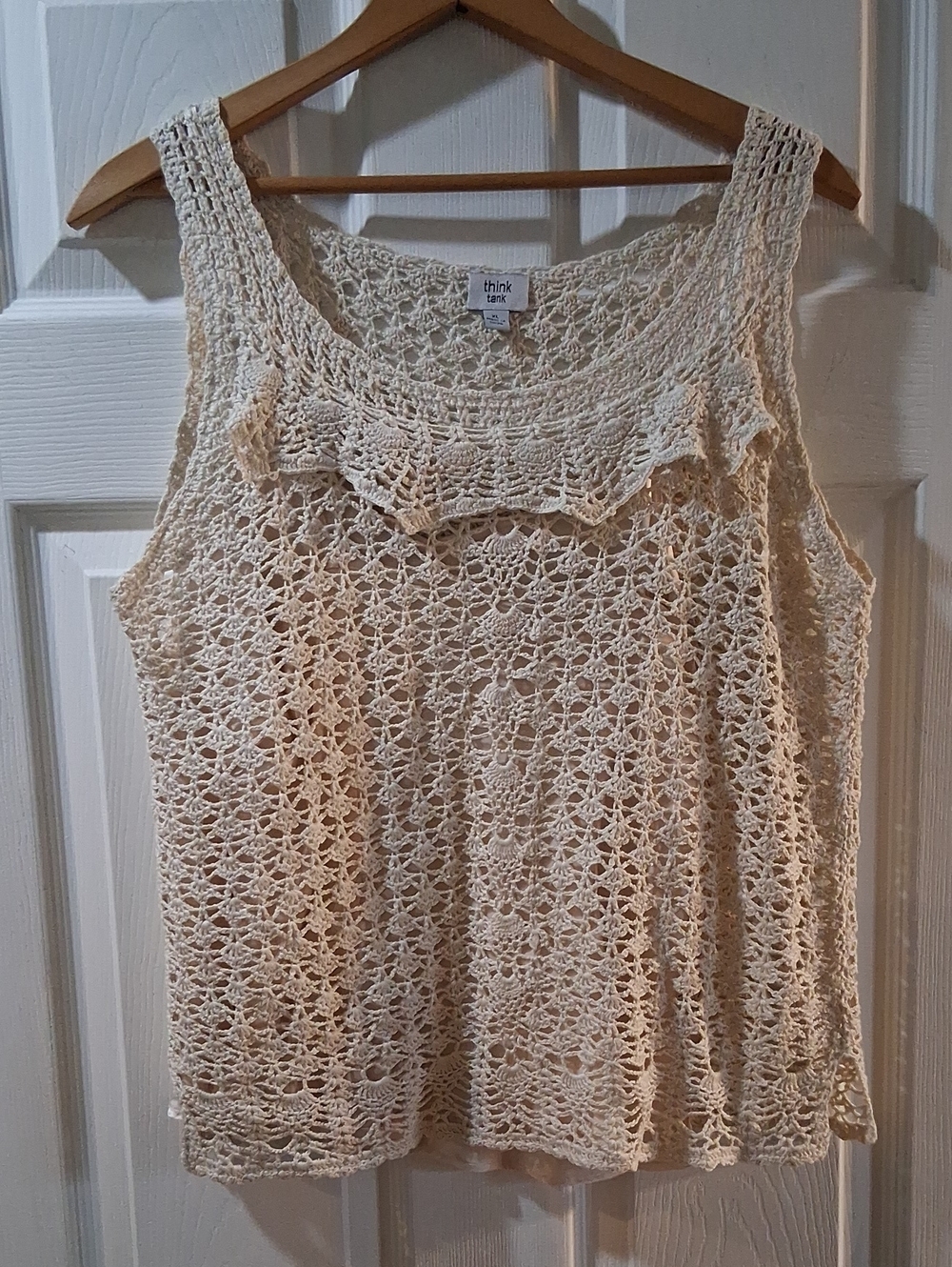 Think Tank Cream Crochet Sleeveless Camisole Satin Tank Underneath